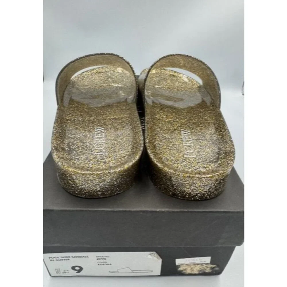 NWT J.Crew Gold Glitter Pool Slide Sandals Size 9 - Picture 4 of 5
